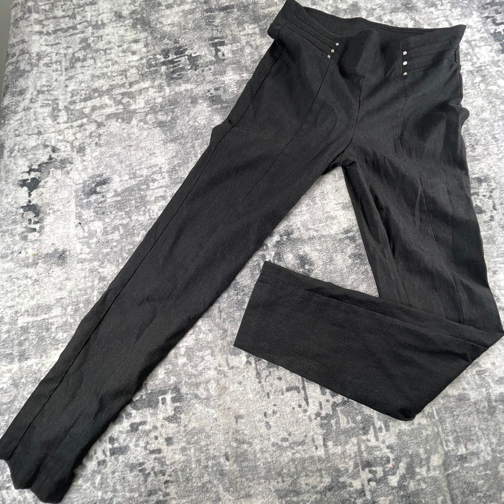 Rafaella Womens 12 Pull On Pants Charcoal Grey Business Casual Slim‎ Leg Studded